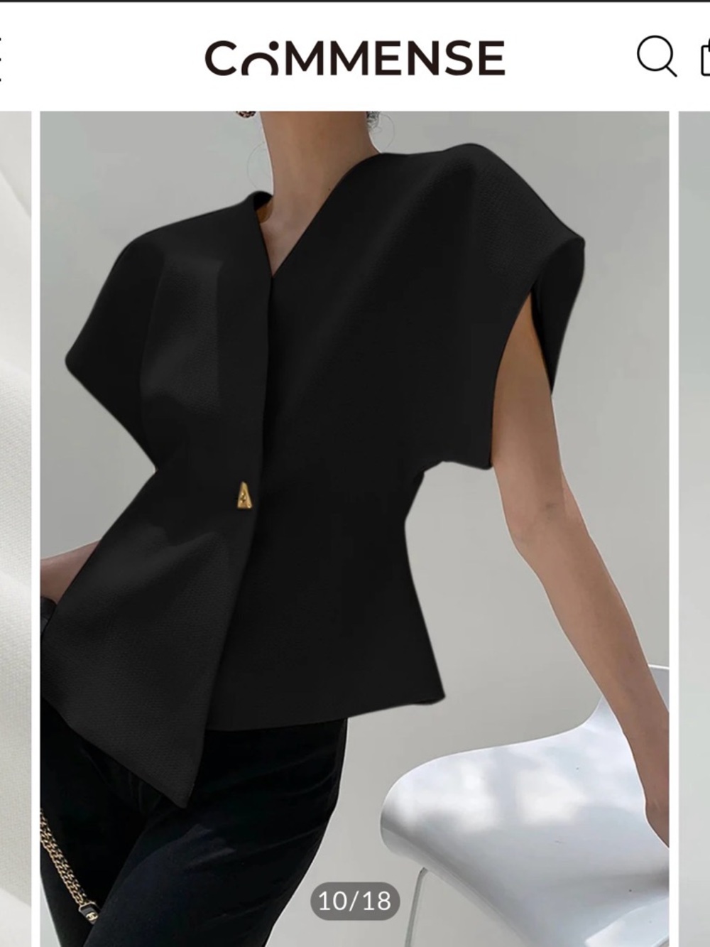 Commense Black Sculpted Cap-Sleeve Top